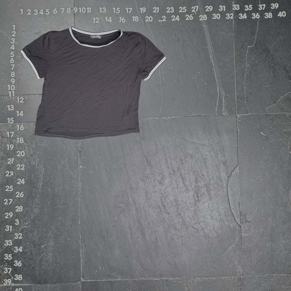 Level Up Women's Black Ringer Cropped Baby Tee with Stripe Detail - Picture 2 of 3